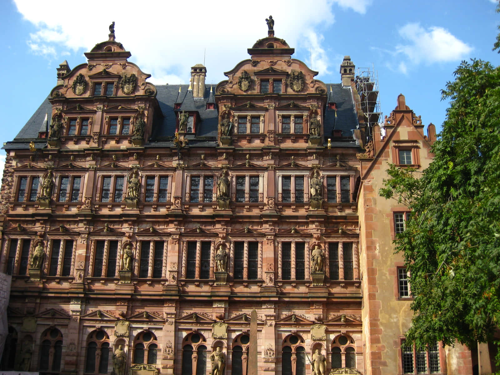 Heidelberg Castle, red sandstone, statues, HD Desktop Wallpaper