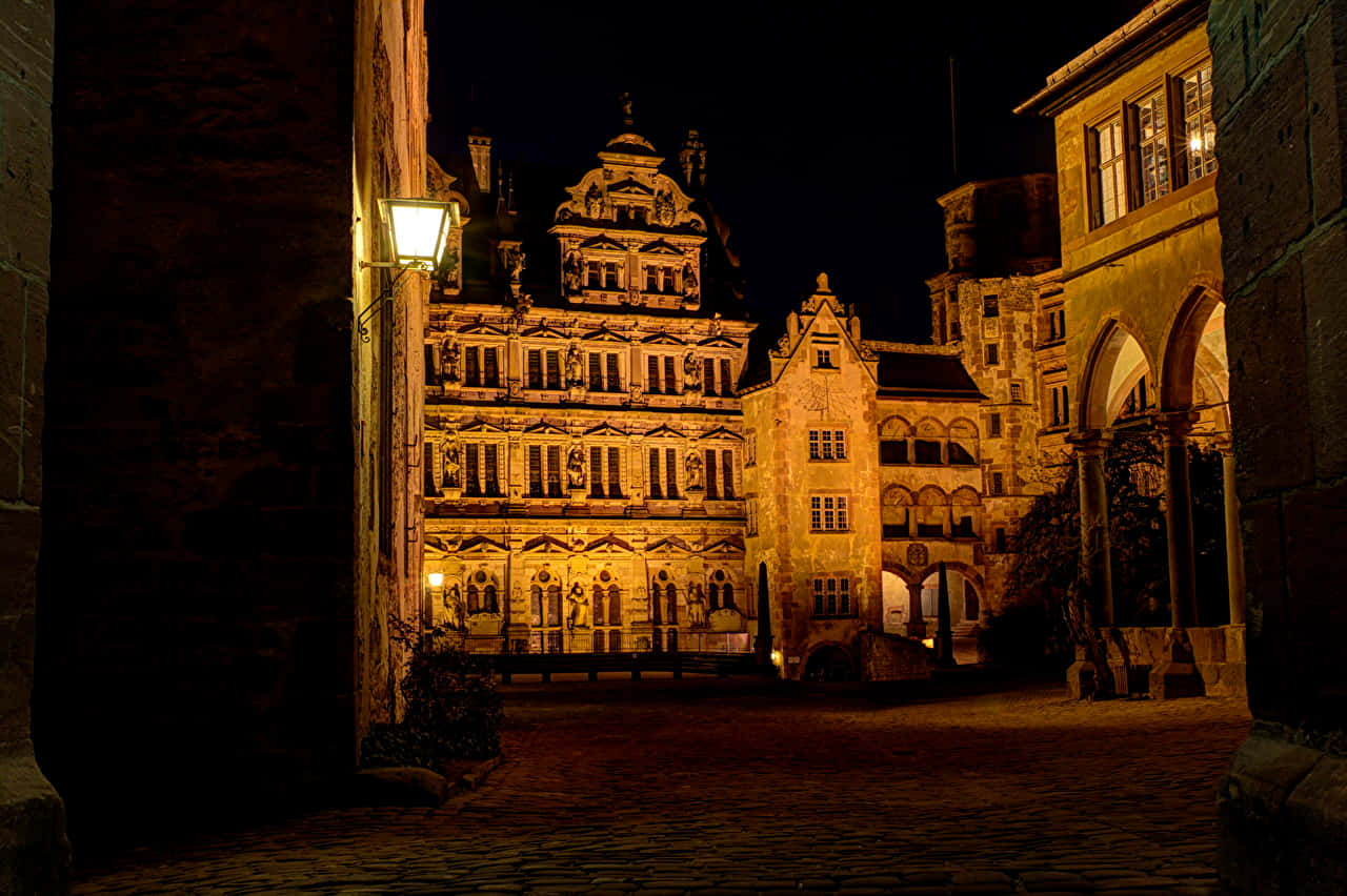 Heidelberg Castle, inner yard, night, HD Desktop Wallpaper