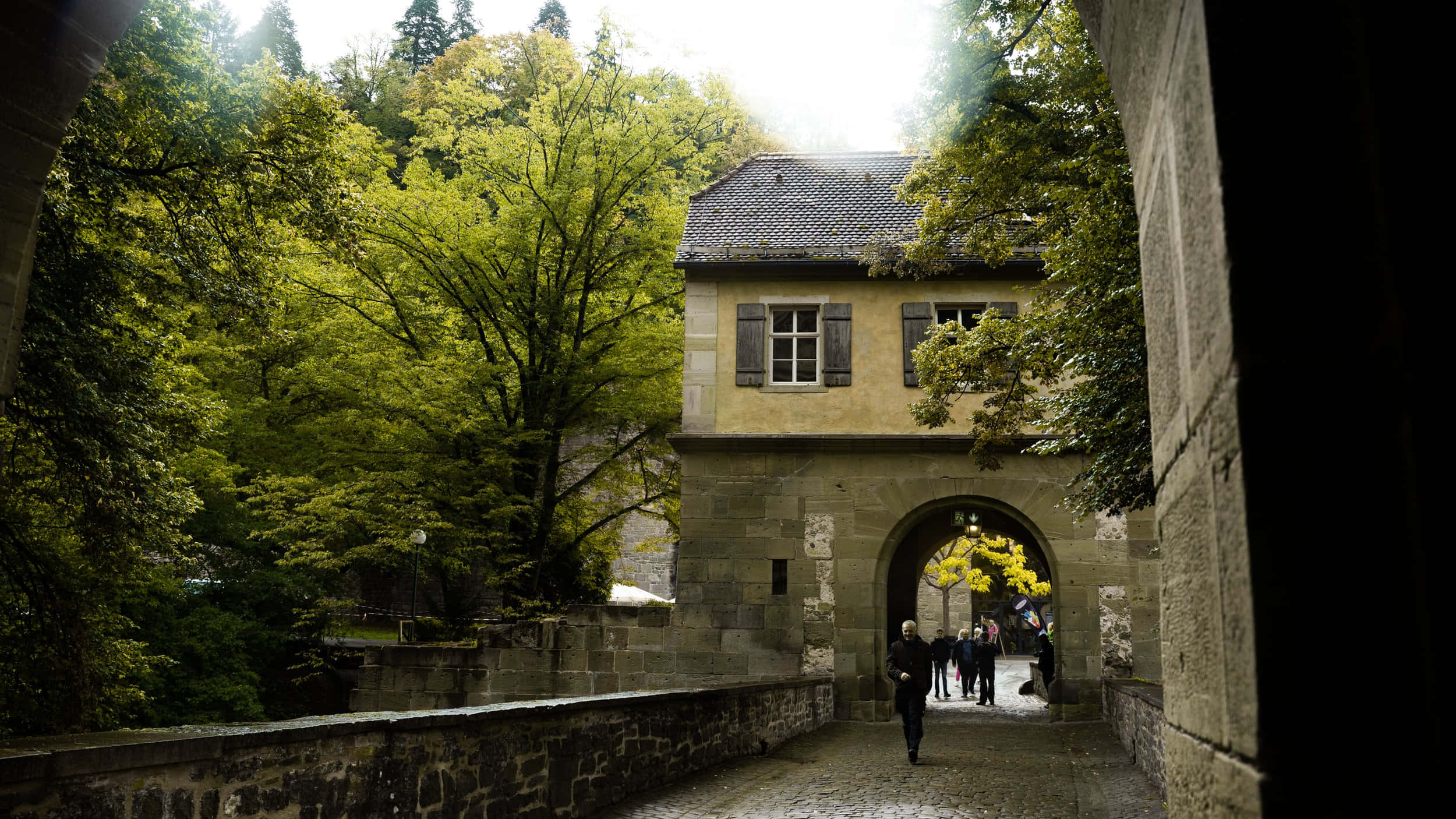 arched walkway, Heidelberg Castle, cobblestone path, Full HD Desktop Wallpaper
