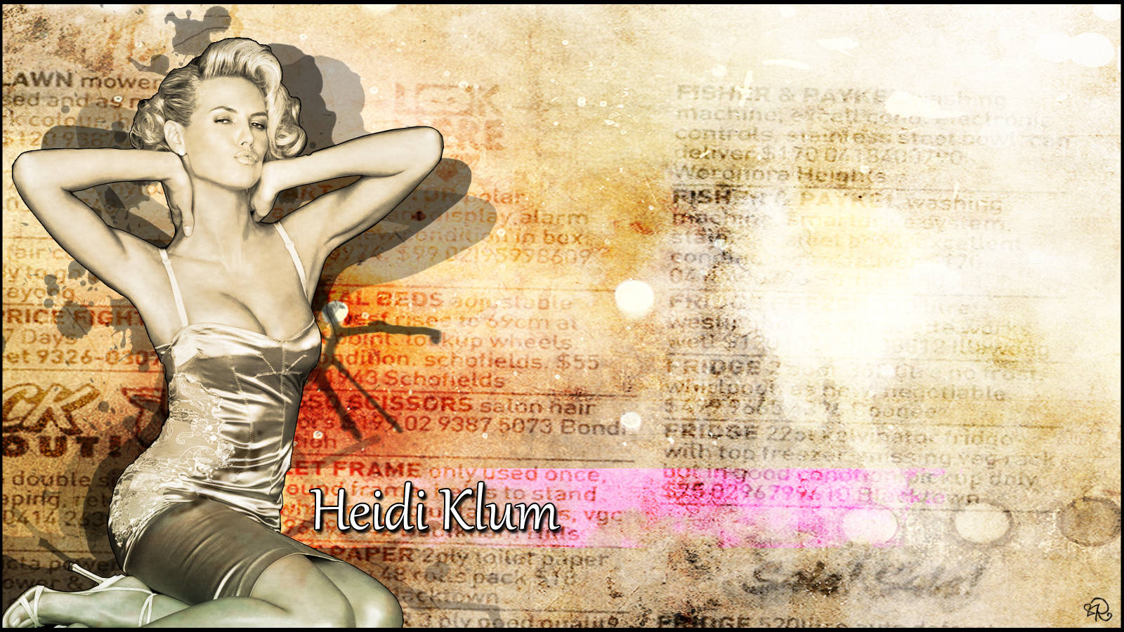 vintage fashion, Heidi Klum, metallic dress, HD Desktop Wallpaper