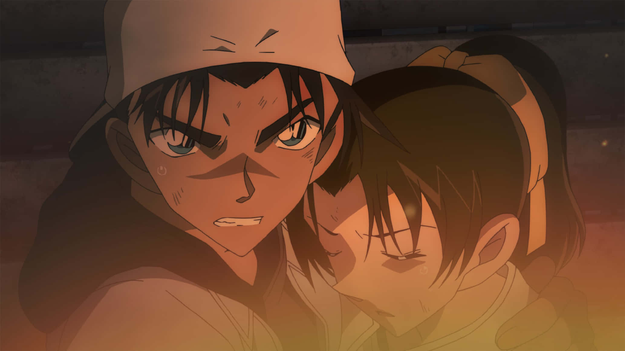 Heiji Hattori, protective embrace, warm golden lighting, Full HD Desktop Wallpaper