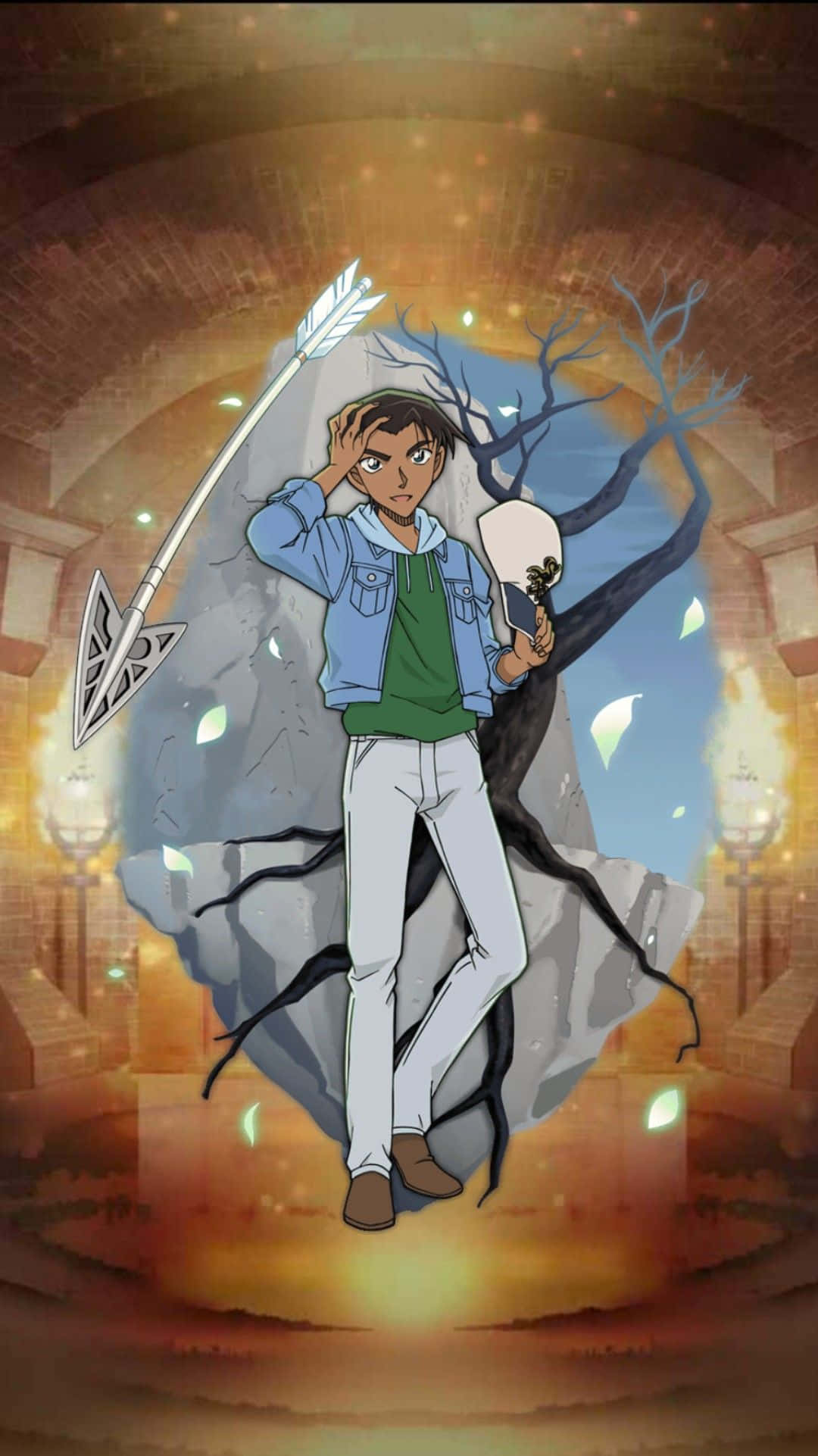 Heiji Hattori, denim jacket, glowing arrow, Full HD Phone Wallpaper