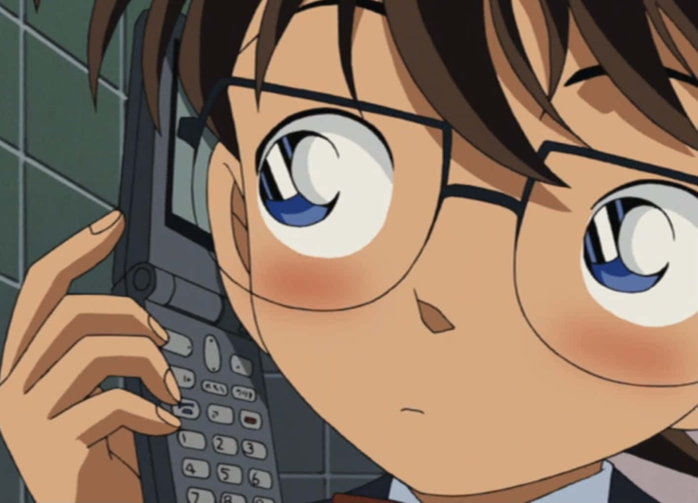 Heiji Hattori, anime boy with glasses, old flip phone, HD Desktop Wallpaper