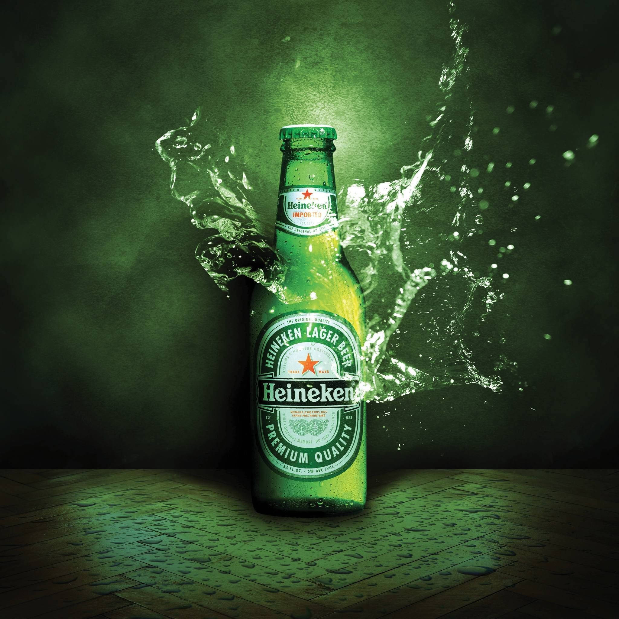 Heineken, beer bottle, dark green backdrop, Full HD Desktop Wallpaper