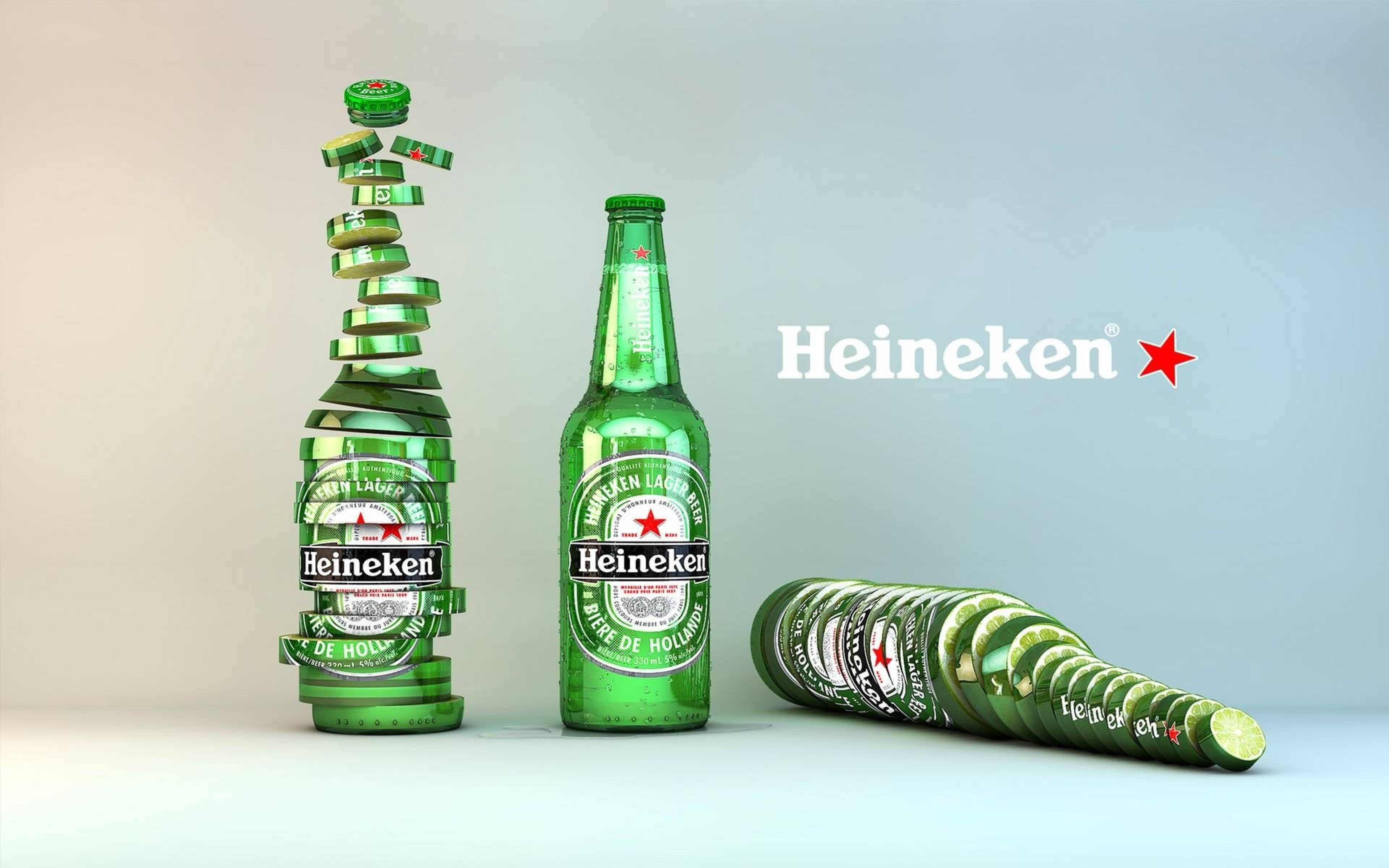 Heineken, Lager Beer Bottles, caps forming a tower spiral, 4K Desktop Wallpaper