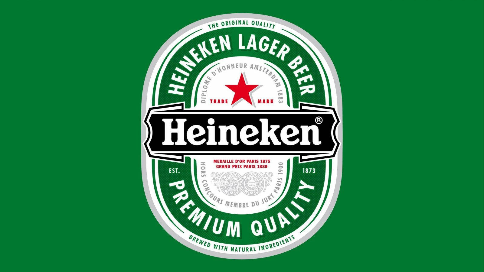 Heineken, green background, white and red accents, HD Desktop Wallpaper