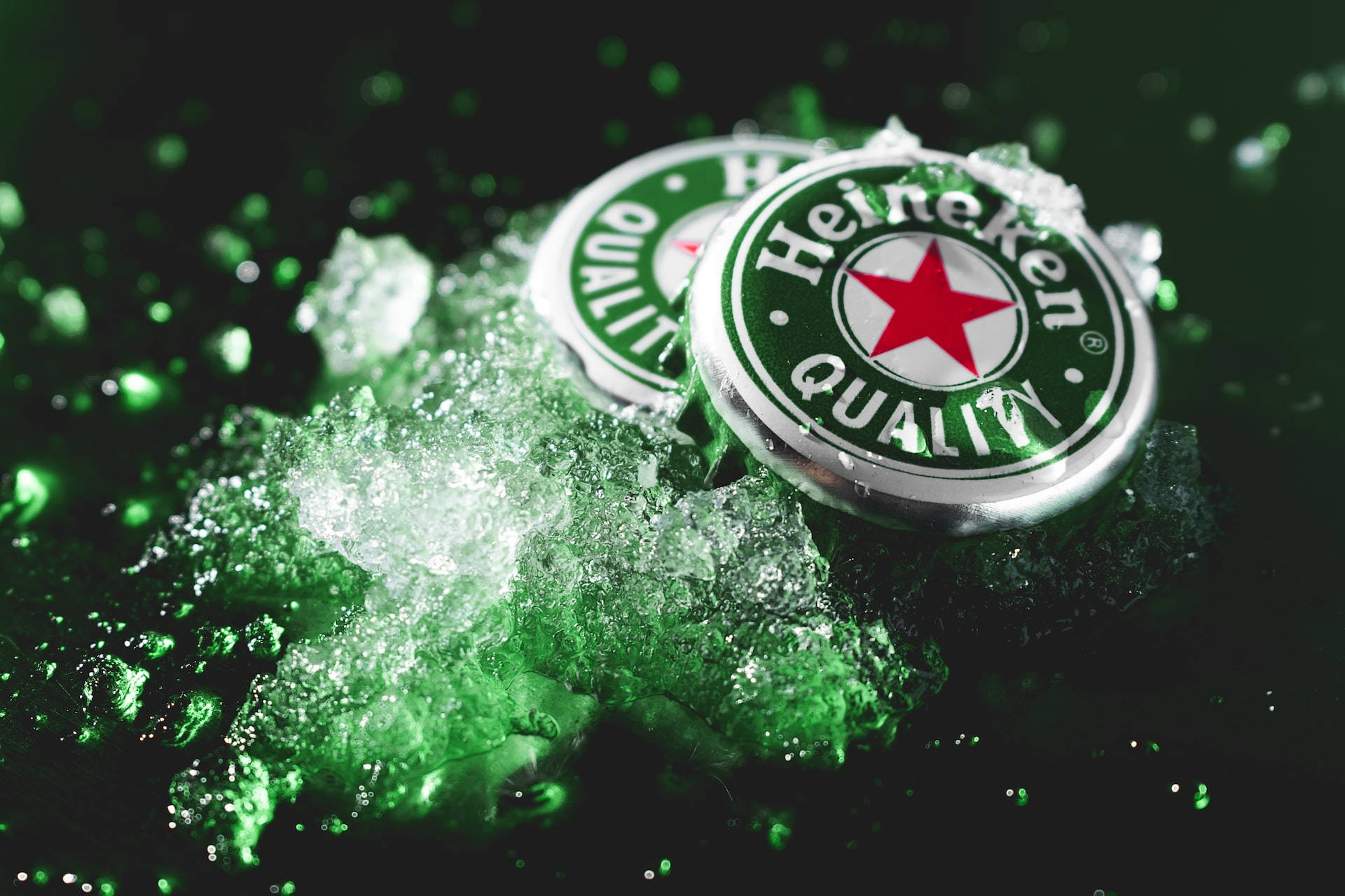 Heineken, lager beer, bottle caps, Full HD Desktop Wallpaper