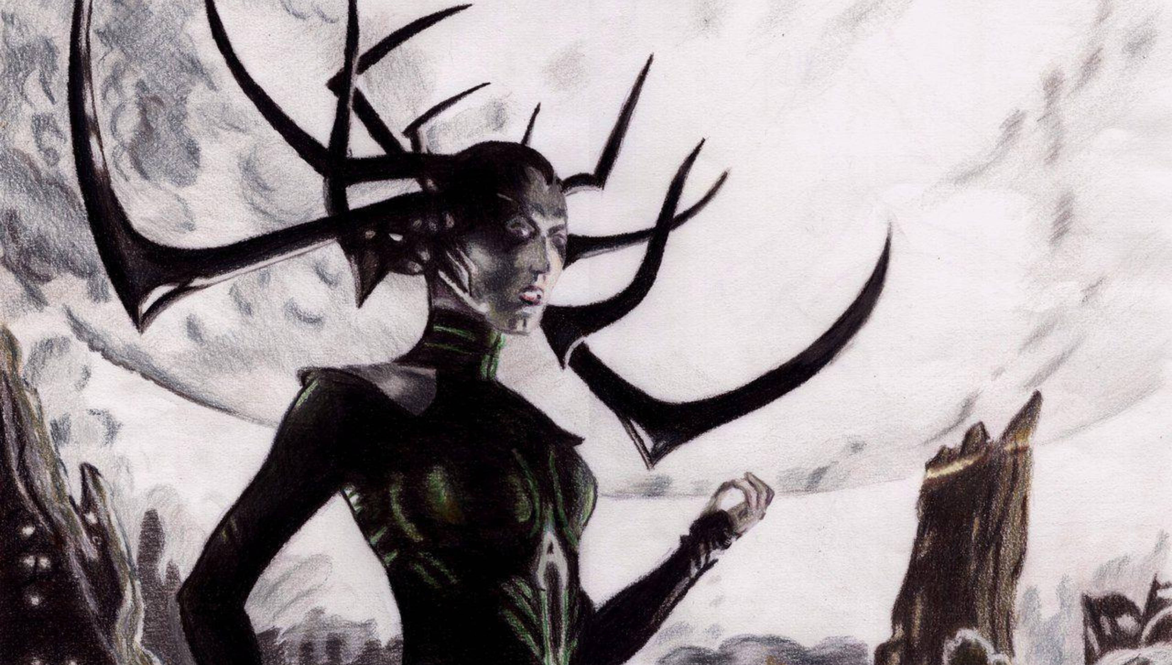 Hela, antler-like horns, stormy, 4K Desktop Wallpaper