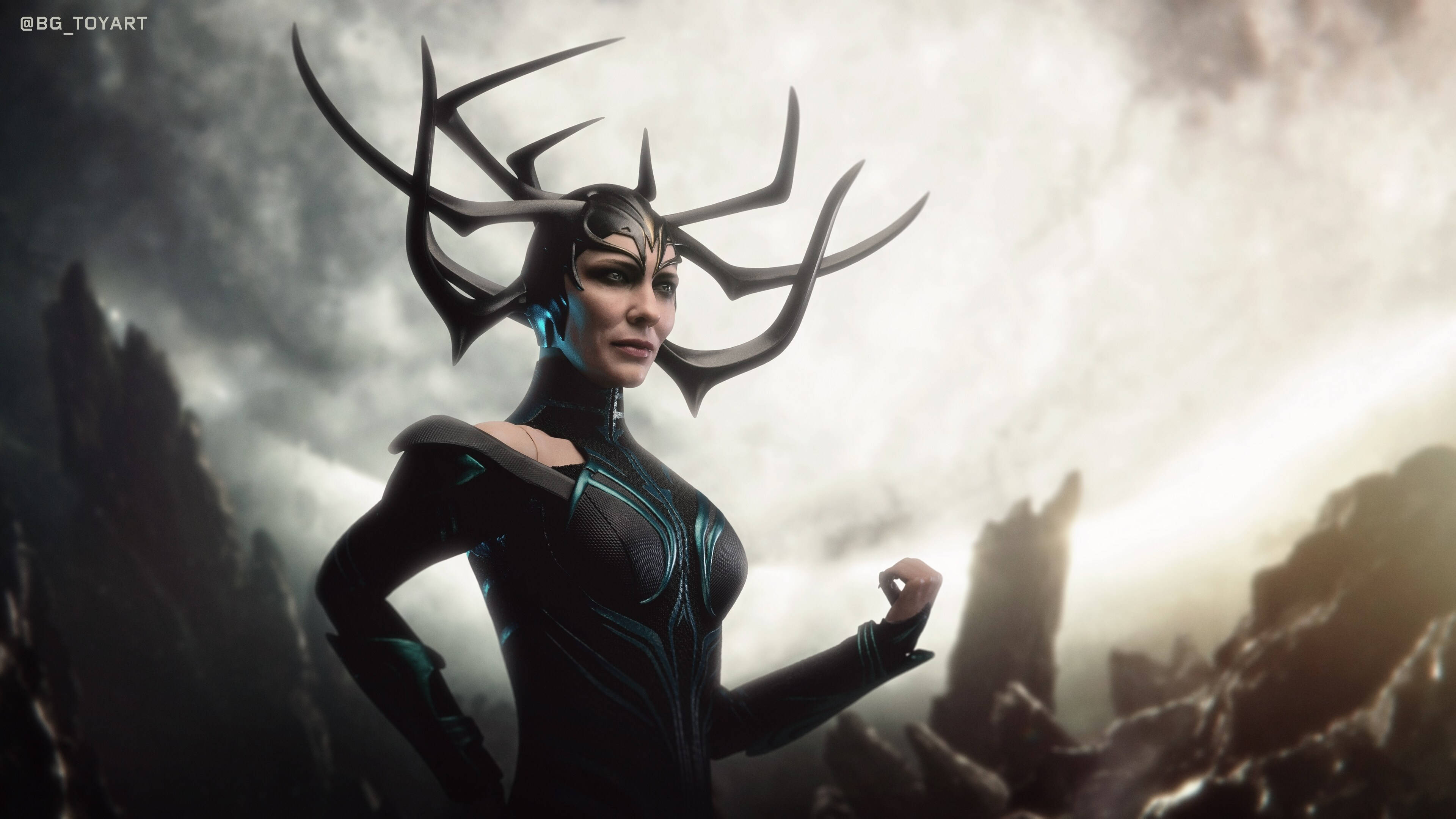 Hela, antler-like headgear, stormy sky, 4K Desktop Wallpaper