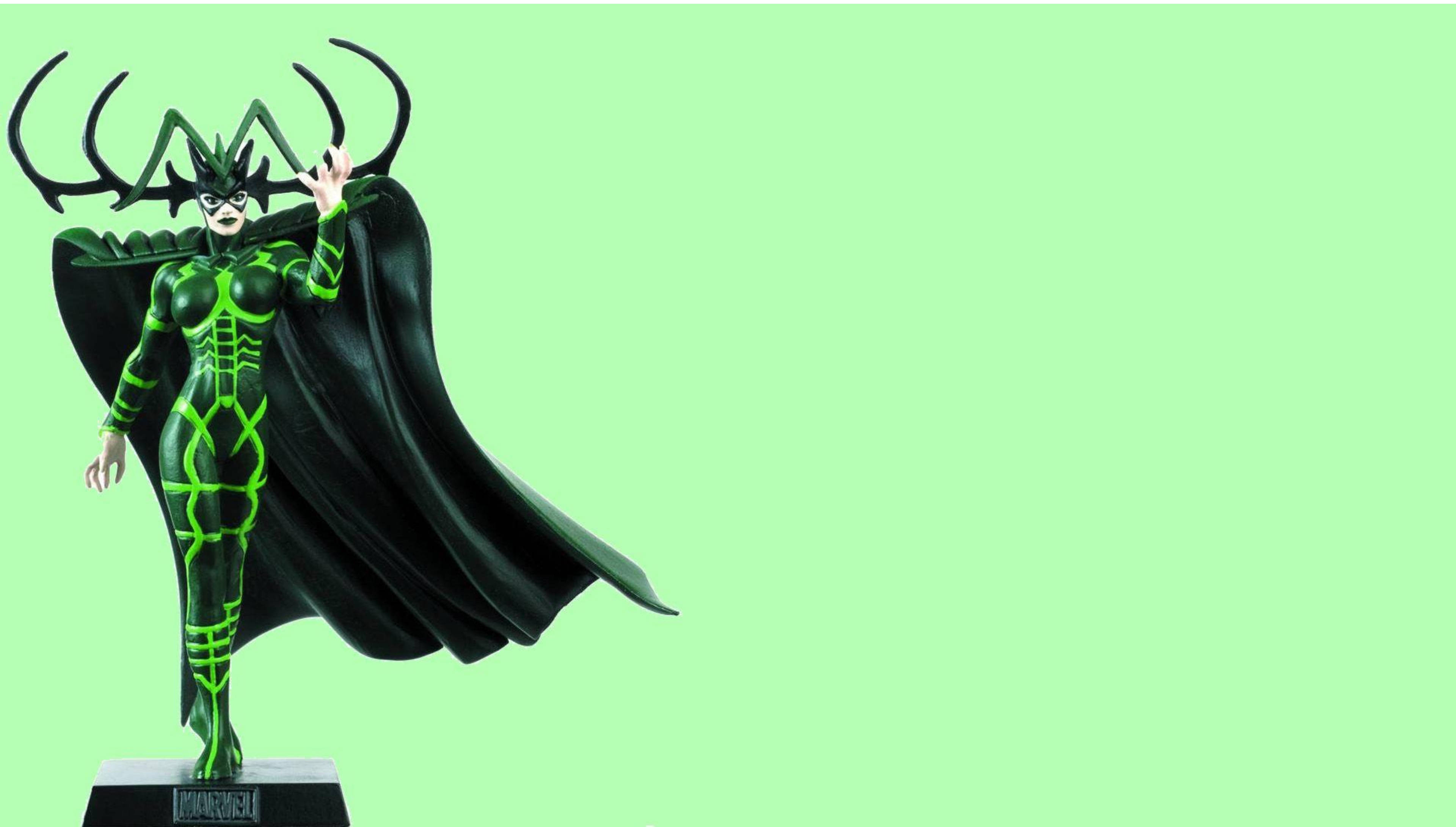 Hela, green and black armored, antler-like headgear, 4K Desktop Wallpaper