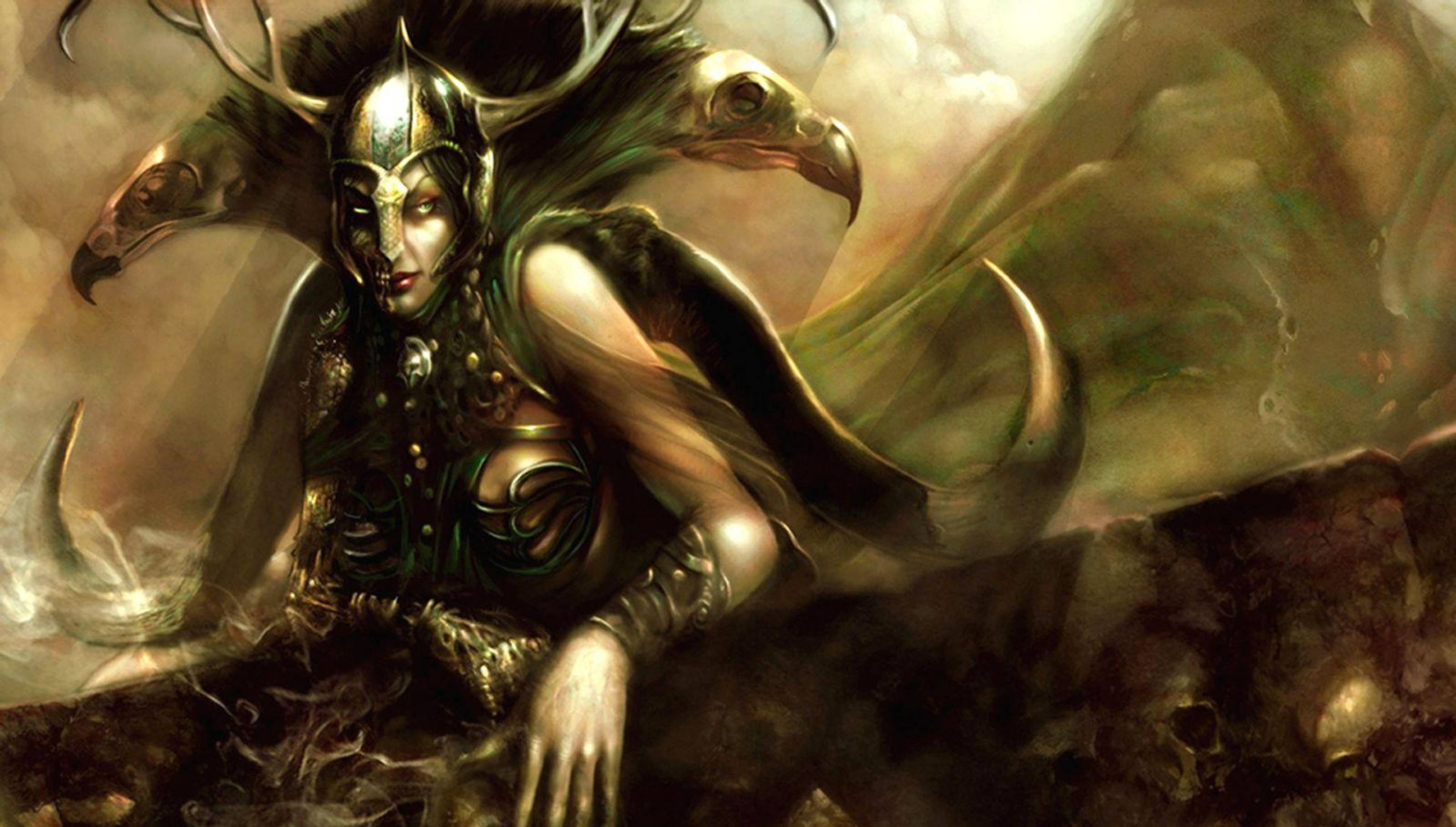 Hela, antlers, eagle heads, 4K Desktop Wallpaper