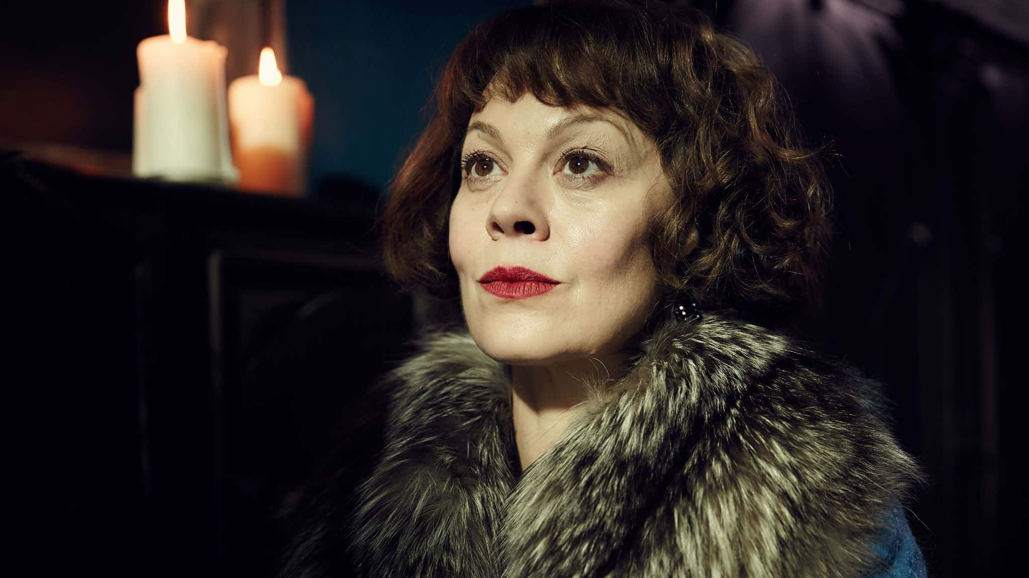 Helen McCrory, red lips, curly hair, Full HD Desktop Wallpaper