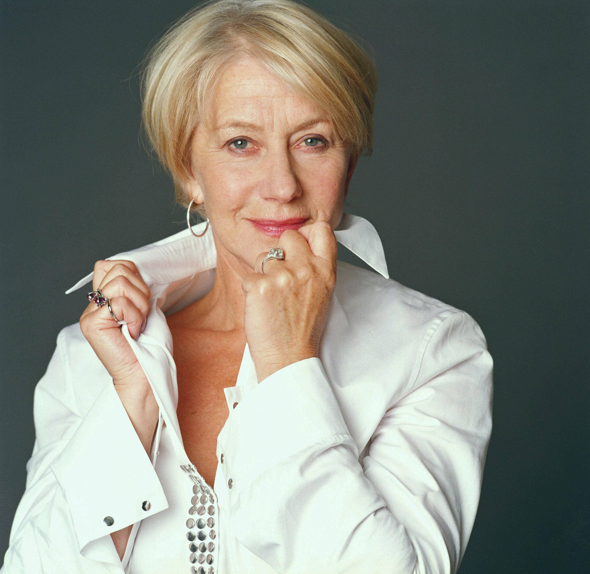 Helen Mirren, short blonde hair, blue eyes, Full HD Desktop Wallpaper