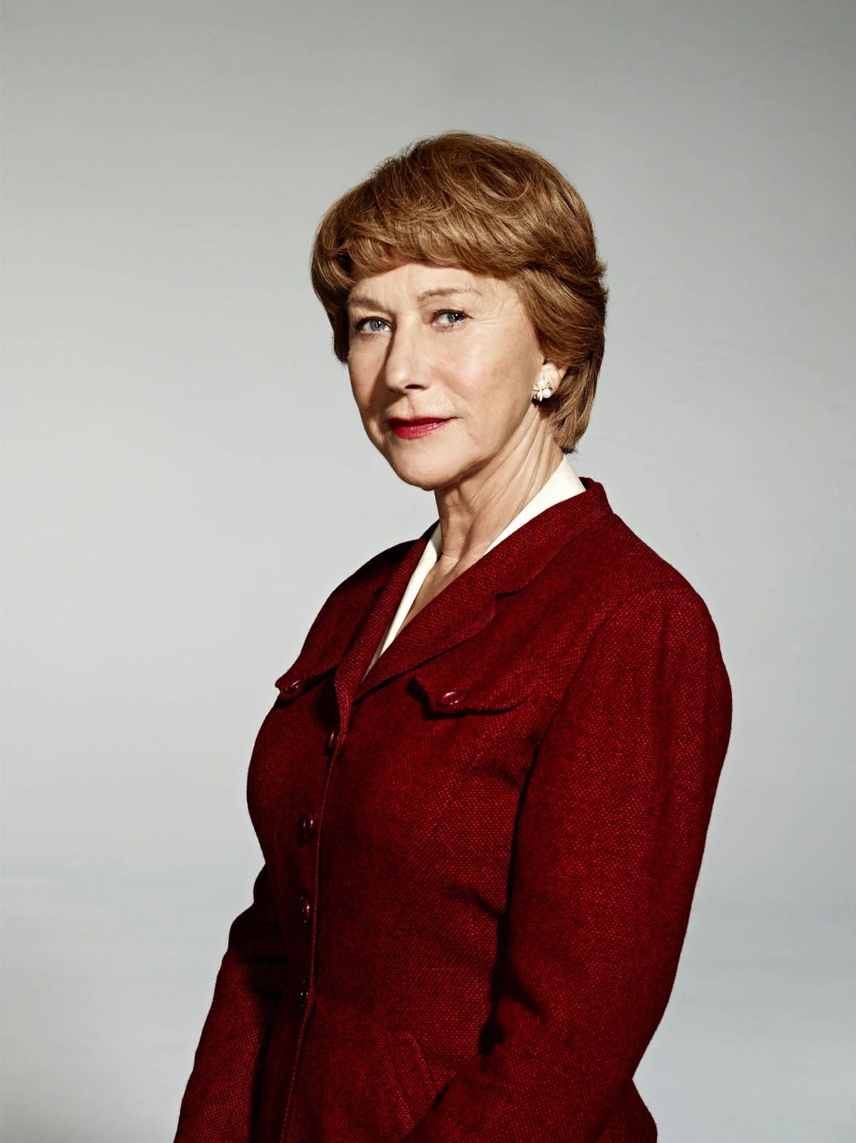 Helen Mirren, red blazer, neutral gray background, HD Phone Wallpaper