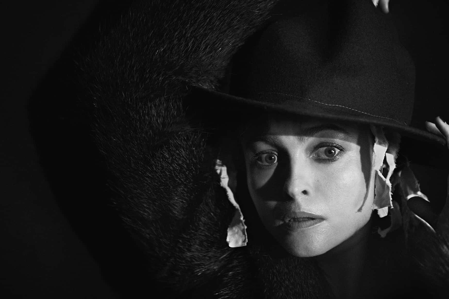 Helena Bonham Carter, wide-brimmed hat, fur collar, HD Desktop Wallpaper