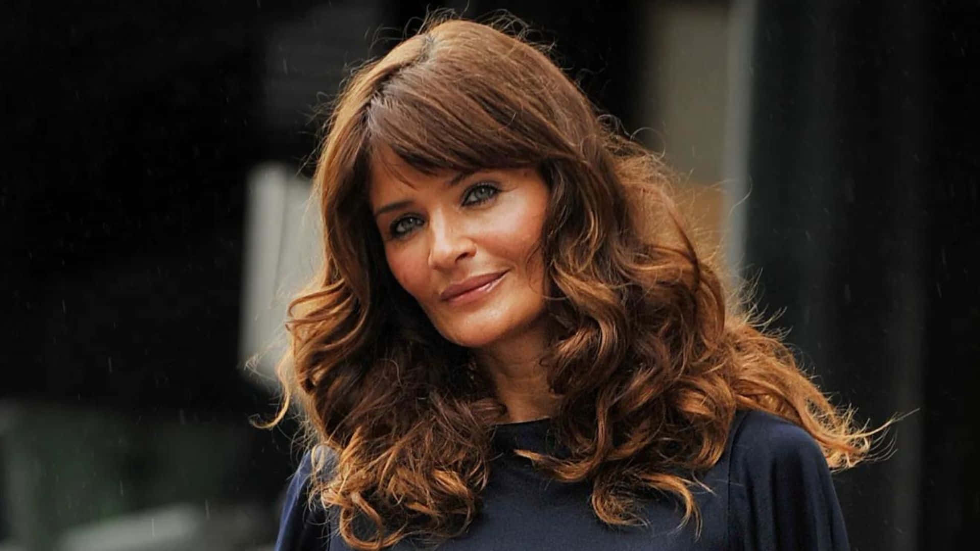 Helena Christensen, striking red dress, wavy brown hair, Full HD Desktop Wallpaper