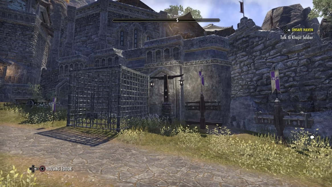 Heljarchen Hall, stone fortress gate, iron bars, SD Desktop Wallpaper