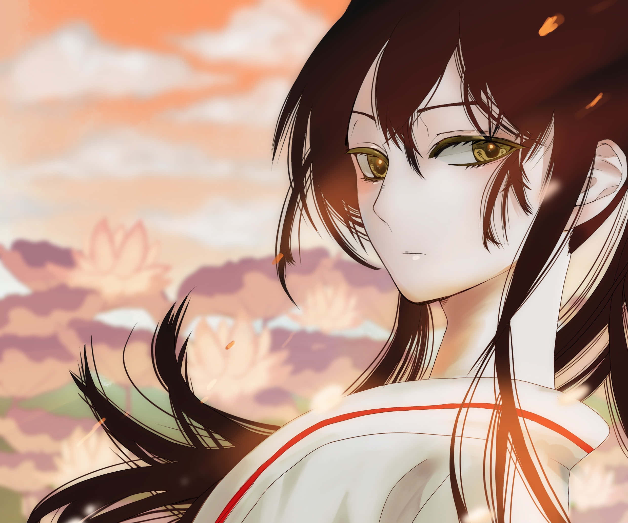 Jigokuraku, anime girl, dark hair, Full HD Desktop Wallpaper