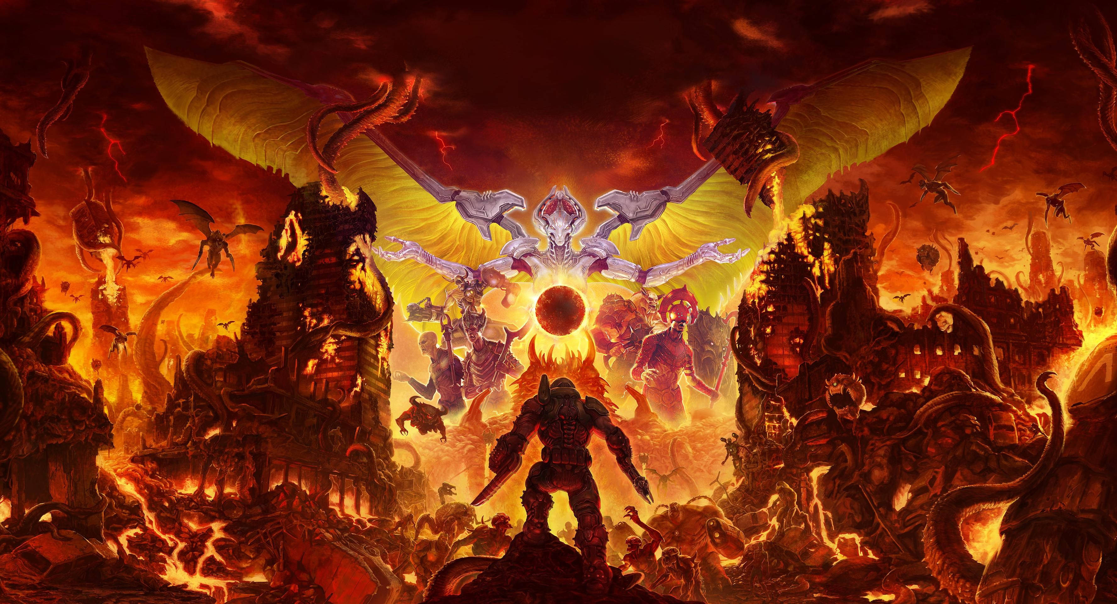 Hell, warrior, colossal demonic figure, 2K Desktop Wallpaper