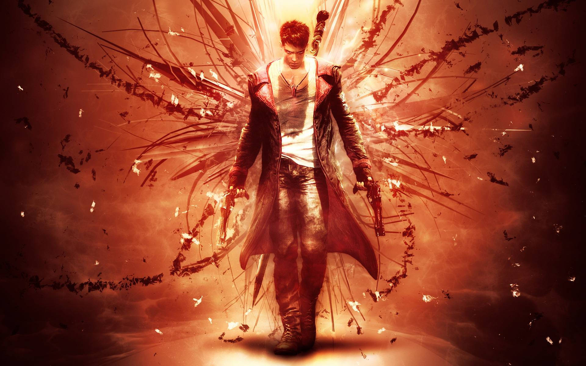 Hell, red coat, fiery wings, Full HD Desktop Wallpaper