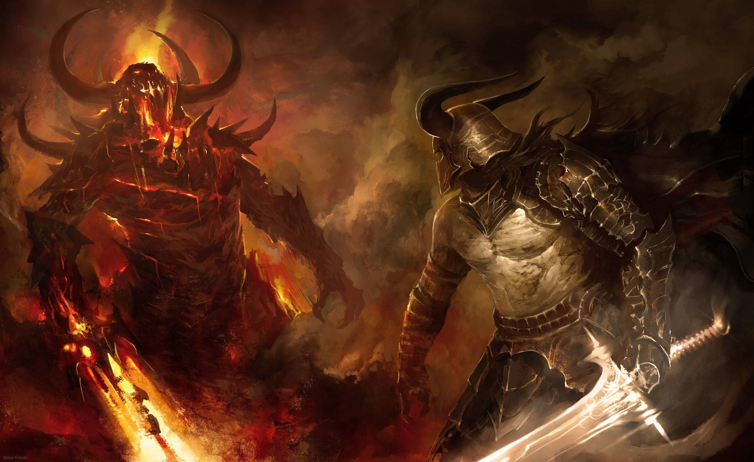 Hell, demonic entity, glowing eyes, 2K Desktop Wallpaper