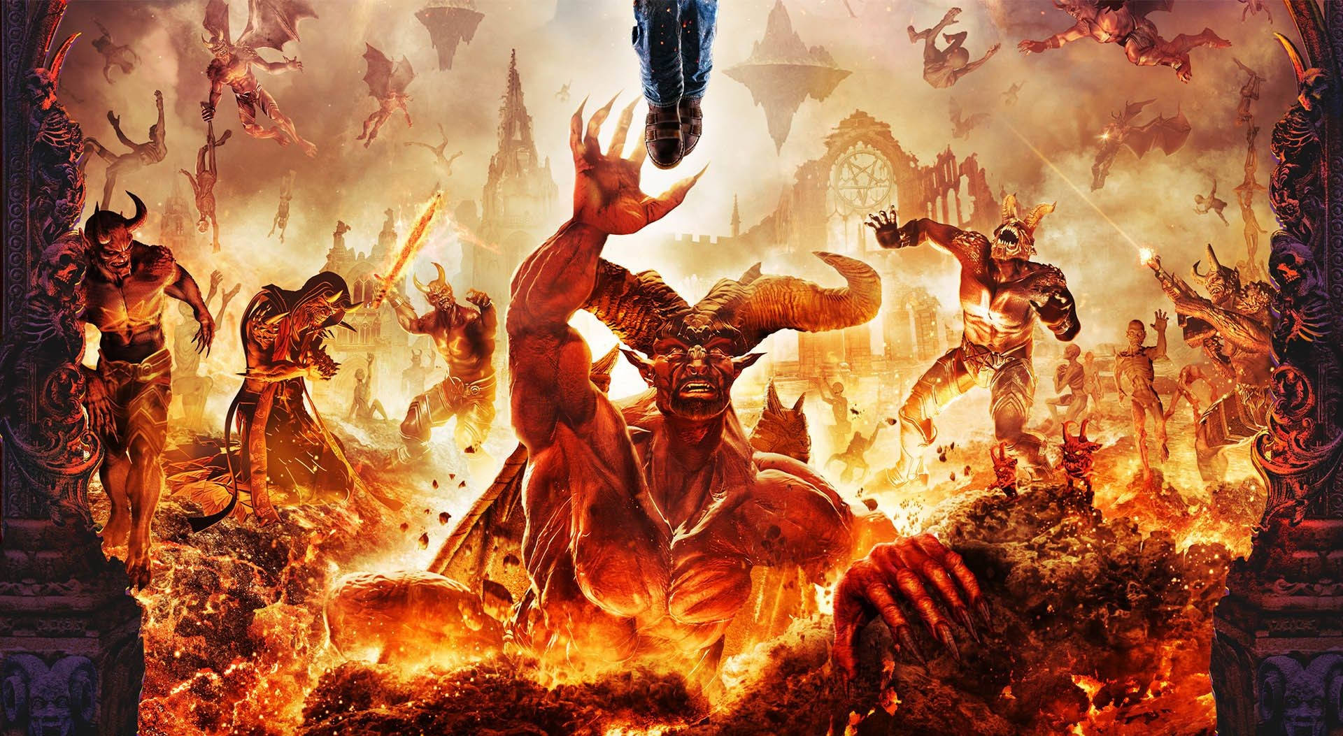 Hell, demonic warrior, monstrous foes, Full HD Desktop Wallpaper
