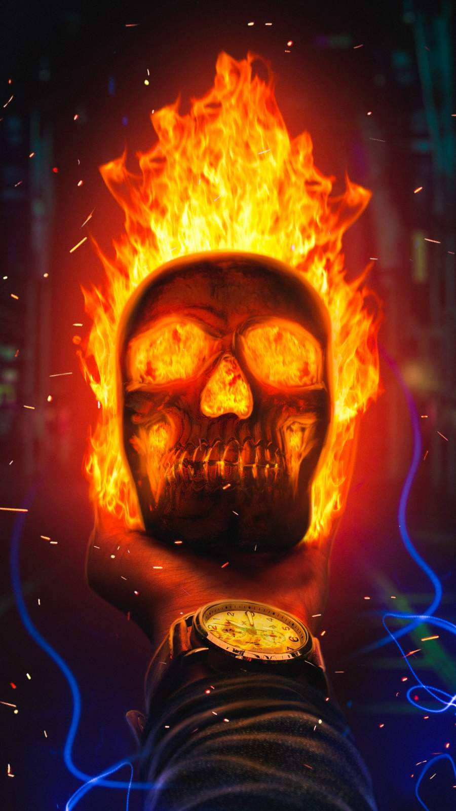 Hell, flaming skull, watch, HD Phone Wallpaper