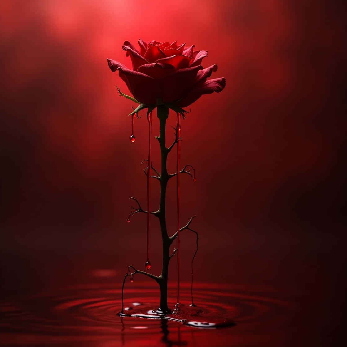 bloody rose, red rose, thorny stem, SD Desktop Wallpaper