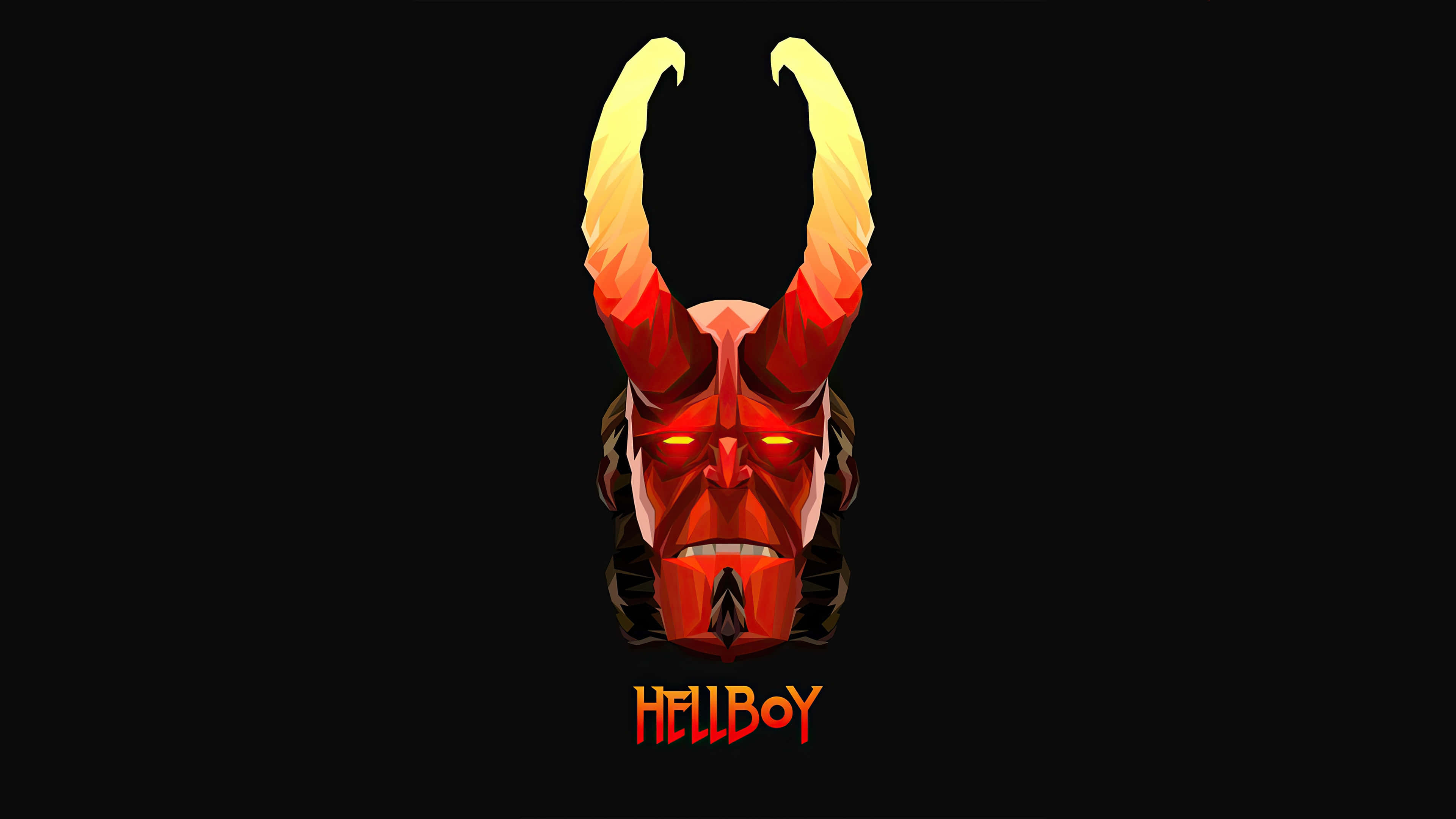 Hellboy, red devil face, glowing yellow horns, 4K Desktop Wallpaper