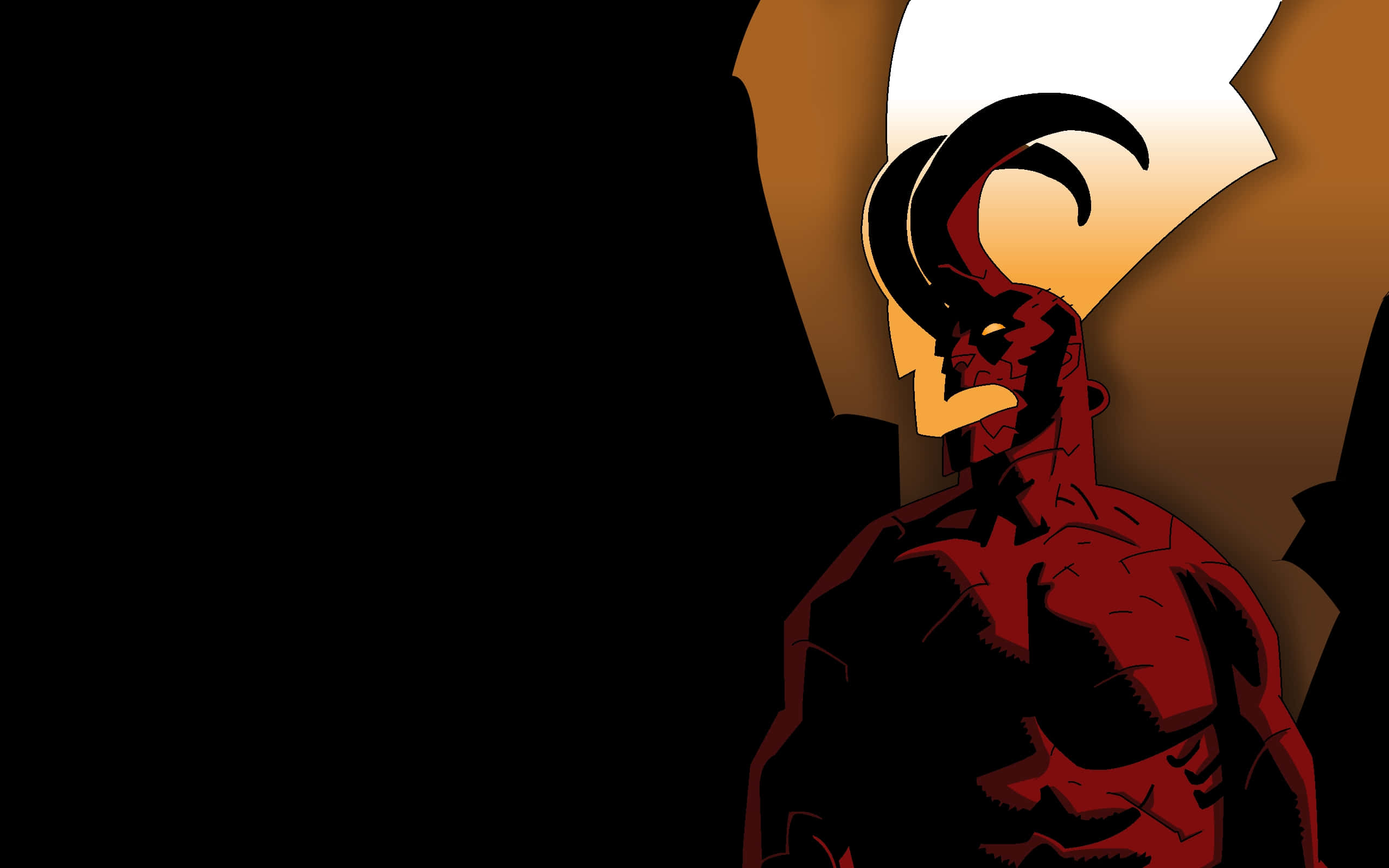 Hellboy, red horned demon, glowing eyes, 2K Desktop Wallpaper