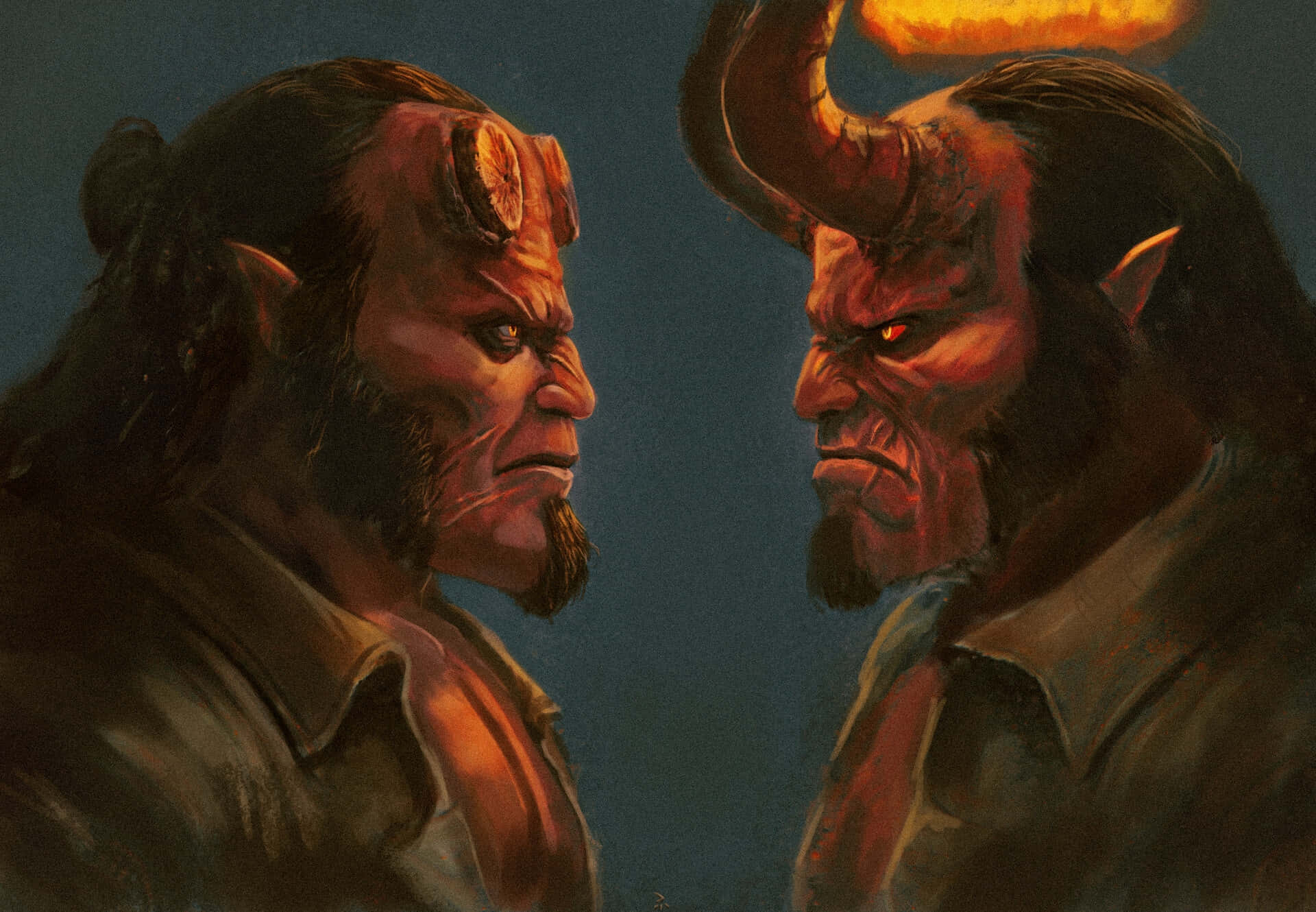 Hellboy, mirror image, demonic men, Full HD Desktop Wallpaper