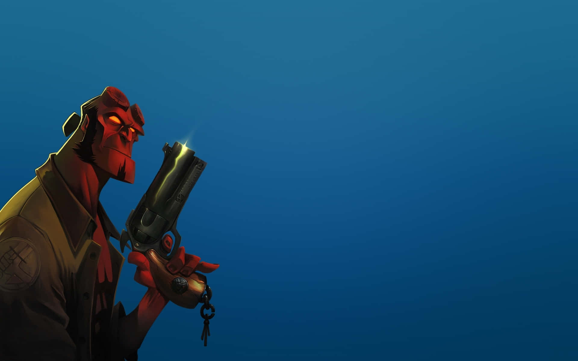 Hellboy, heroic demon, deep blue gradient background, Full HD Desktop Wallpaper