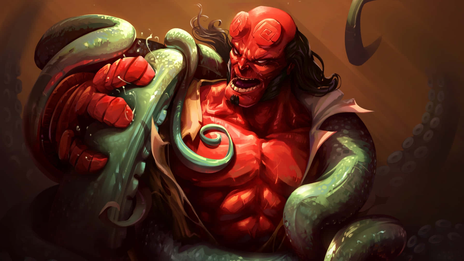 Hellboy, red-skinned demon, horns, Full HD Desktop Wallpaper