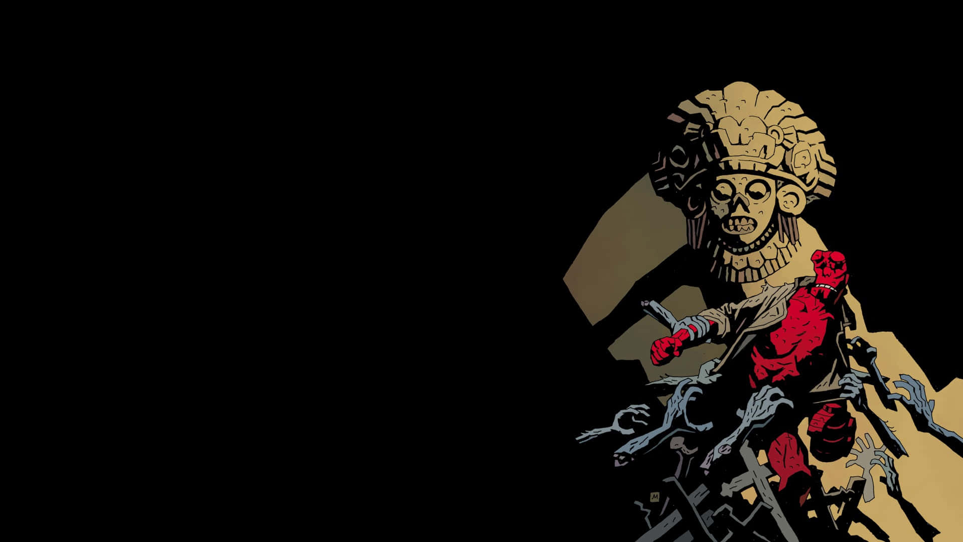 Hellboy, skeleton throne, red-skinned demon, Full HD Desktop Wallpaper