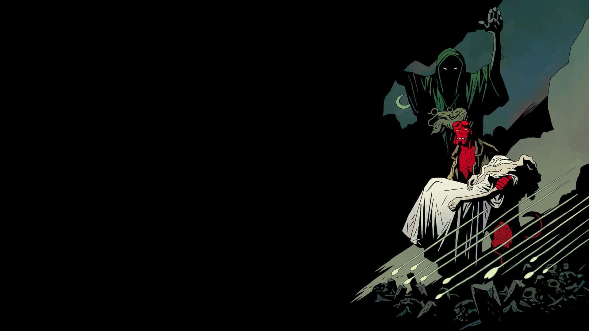 Hellboy, white robe, rocky ledge, Full HD Desktop Wallpaper
