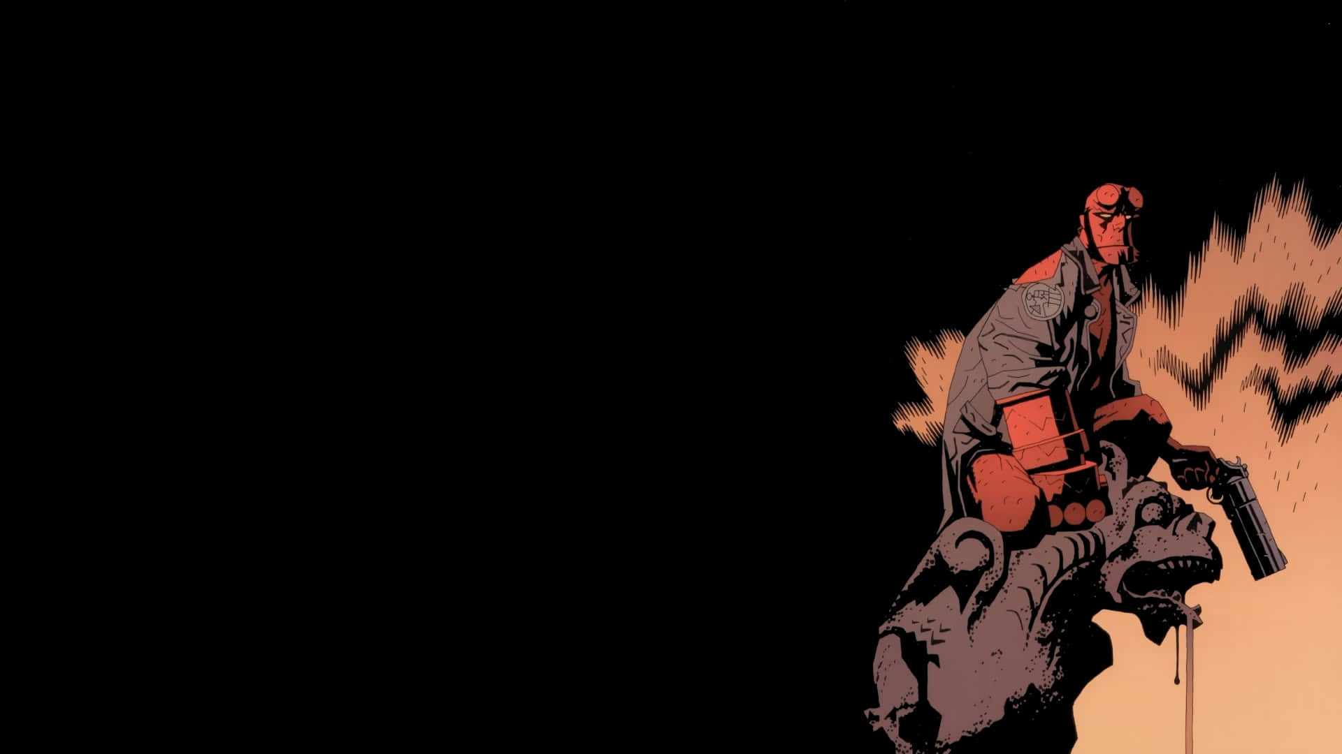 Hellboy, gargoyle, black void, Full HD Desktop Wallpaper