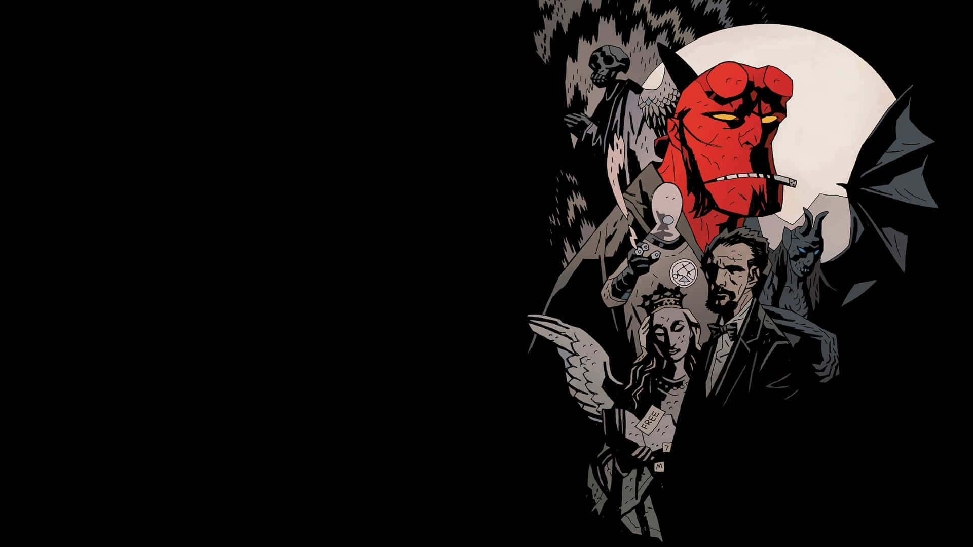 Hellboy, bat wings, full moon, Full HD Desktop Wallpaper