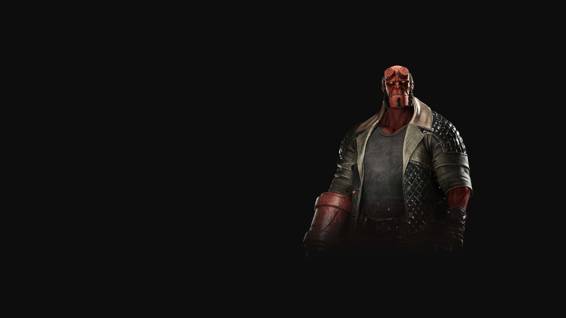 Hellboy, rugged leather jacket, armored shoulders, Full HD Desktop Wallpaper