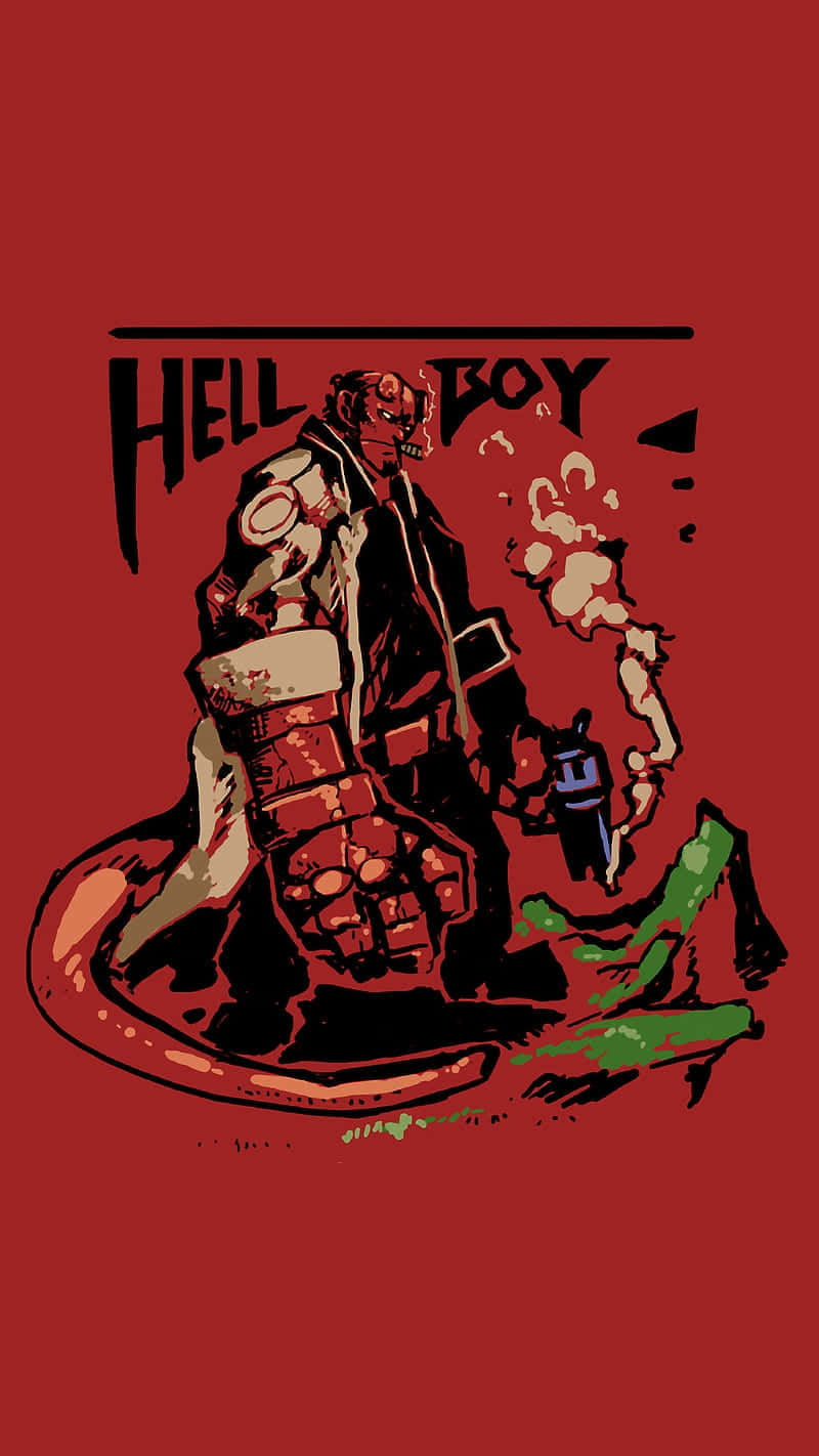 Hellboy, red background, smoking pistol, HD Phone Wallpaper