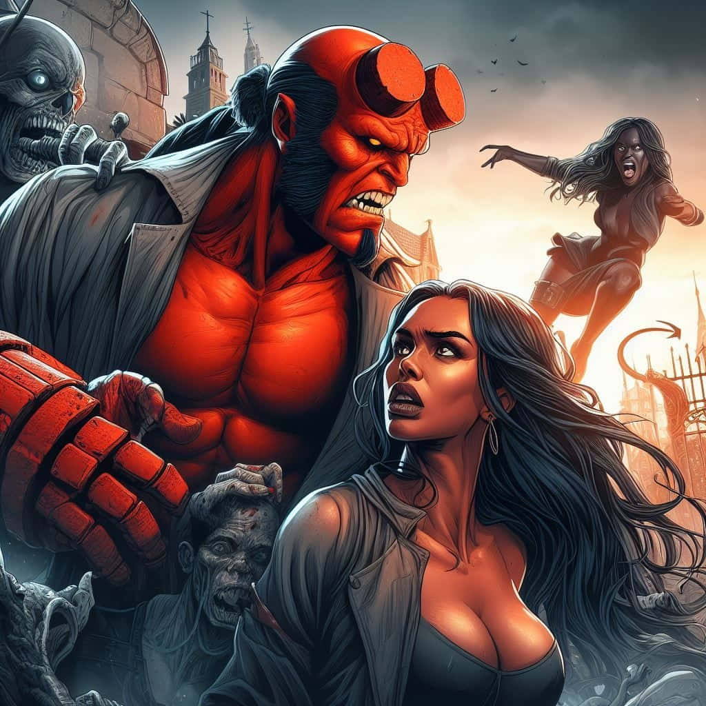 Hellboy, glowing red eyes, armored fists, SD Desktop Wallpaper