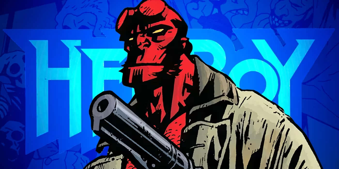 Hellboy, comic book style, large gun, HD Desktop Wallpaper