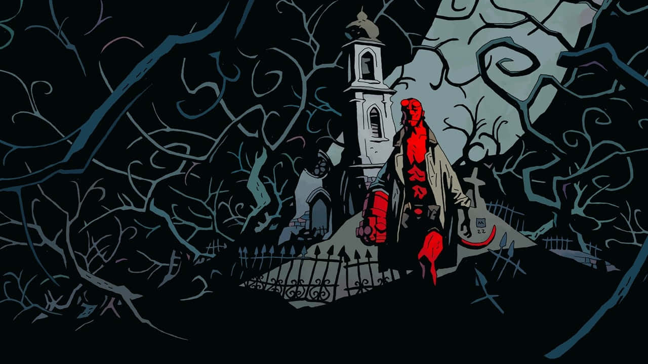 Hellboy, gates of doom, dark graveyard, HD Desktop Wallpaper