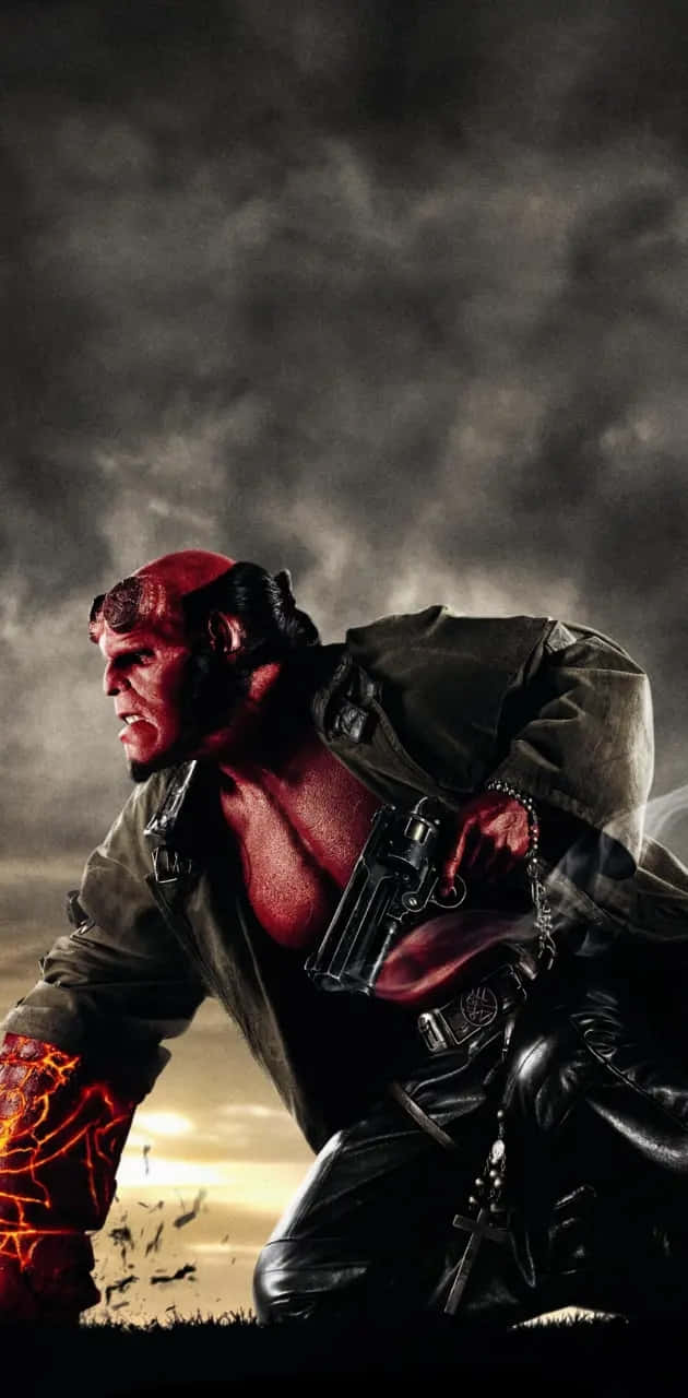 Hellboy, revolver, glowing red arm, HD Phone Wallpaper