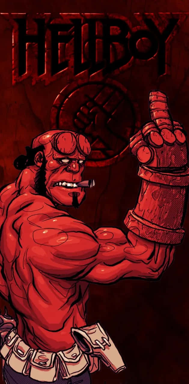 Hellboy, deep red comic book style, middle finger gesture, HD Phone Wallpaper