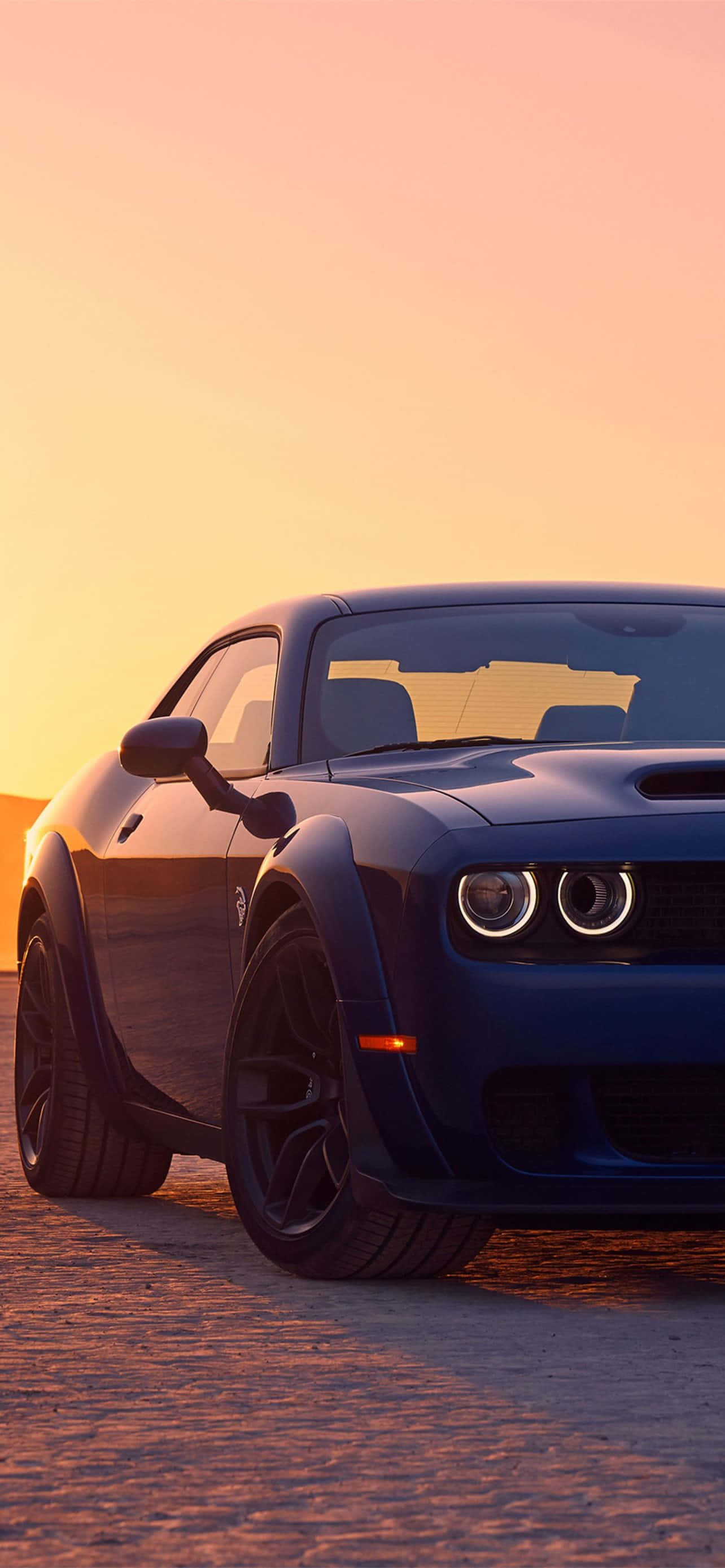 Hellcat, iPhone, sleek blue muscle car, 2K Phone Wallpaper