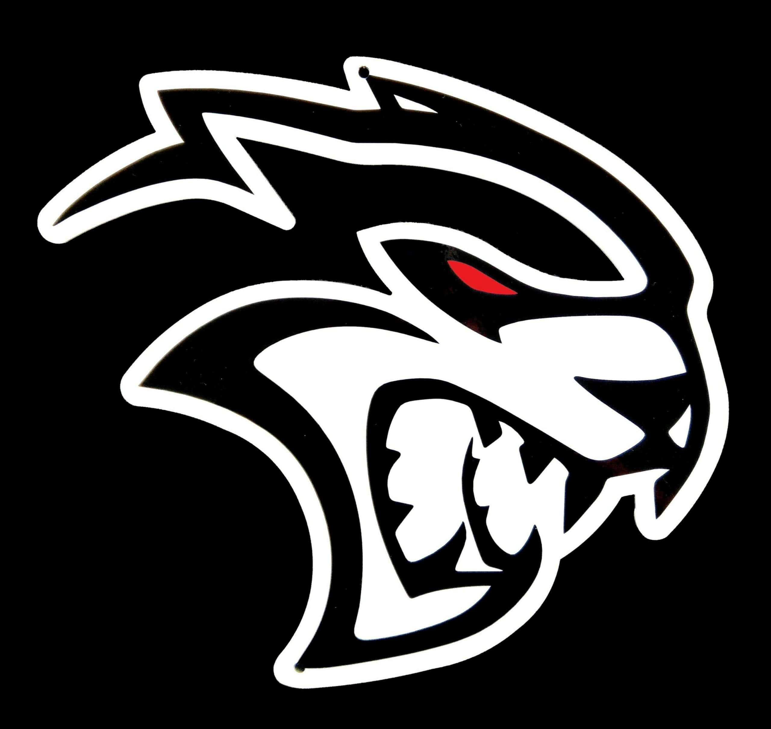 Hellcat Redeye Logo, white outlined panther head, glowing red eyes, 2K Desktop Wallpaper