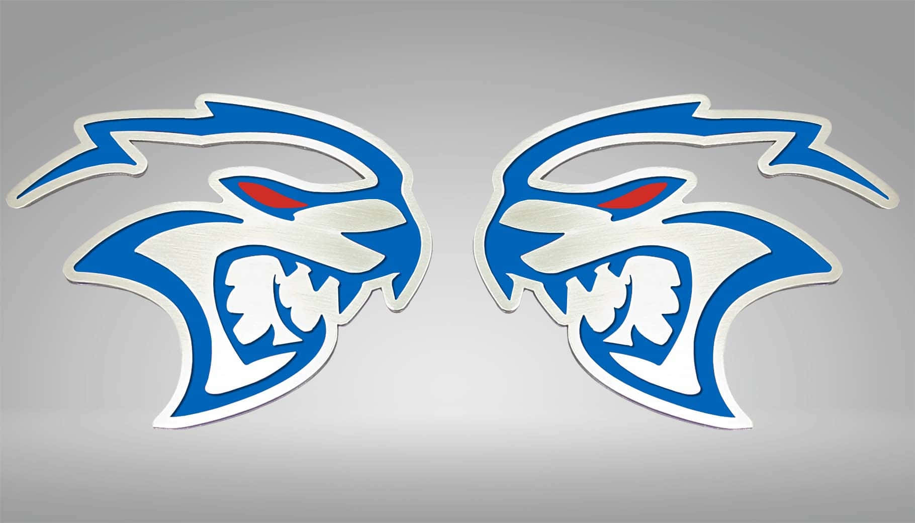 Hellcat Redeye Logo, twin emblems, blue silver and red, HD Desktop Wallpaper