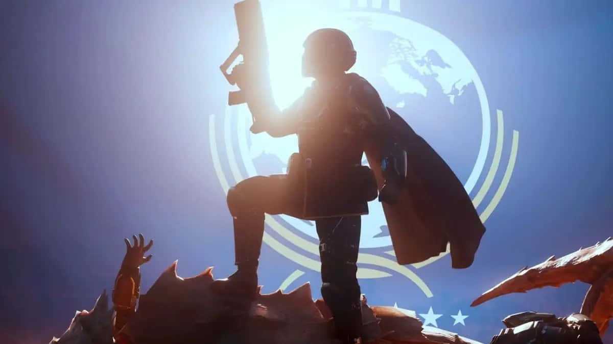 Helldivers, victory stance, armored figure, SD Desktop Wallpaper