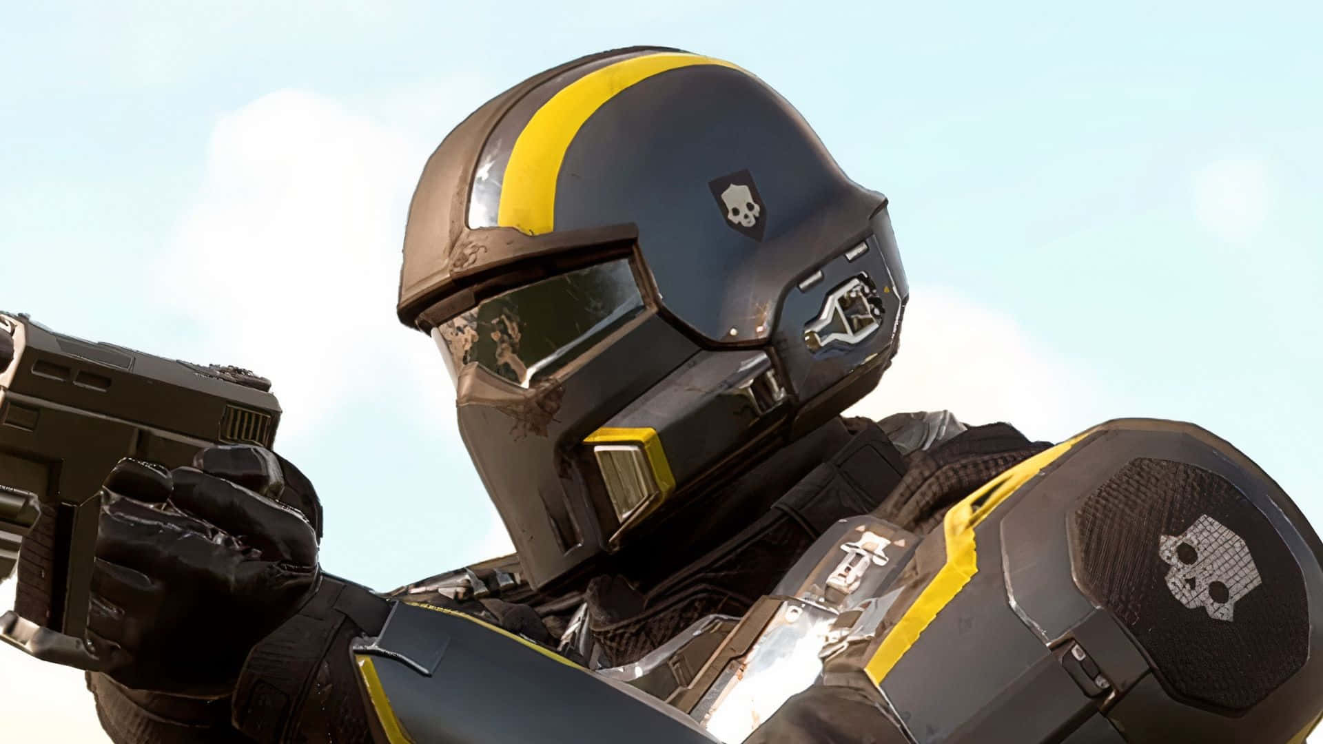 Helldivers 2, black and yellow armor, pistol, Full HD Desktop Wallpaper