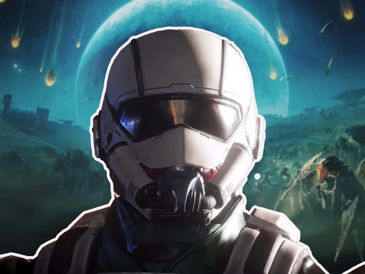 Helldivers 2, white helmet, glowing blue planet, SD Desktop Wallpaper
